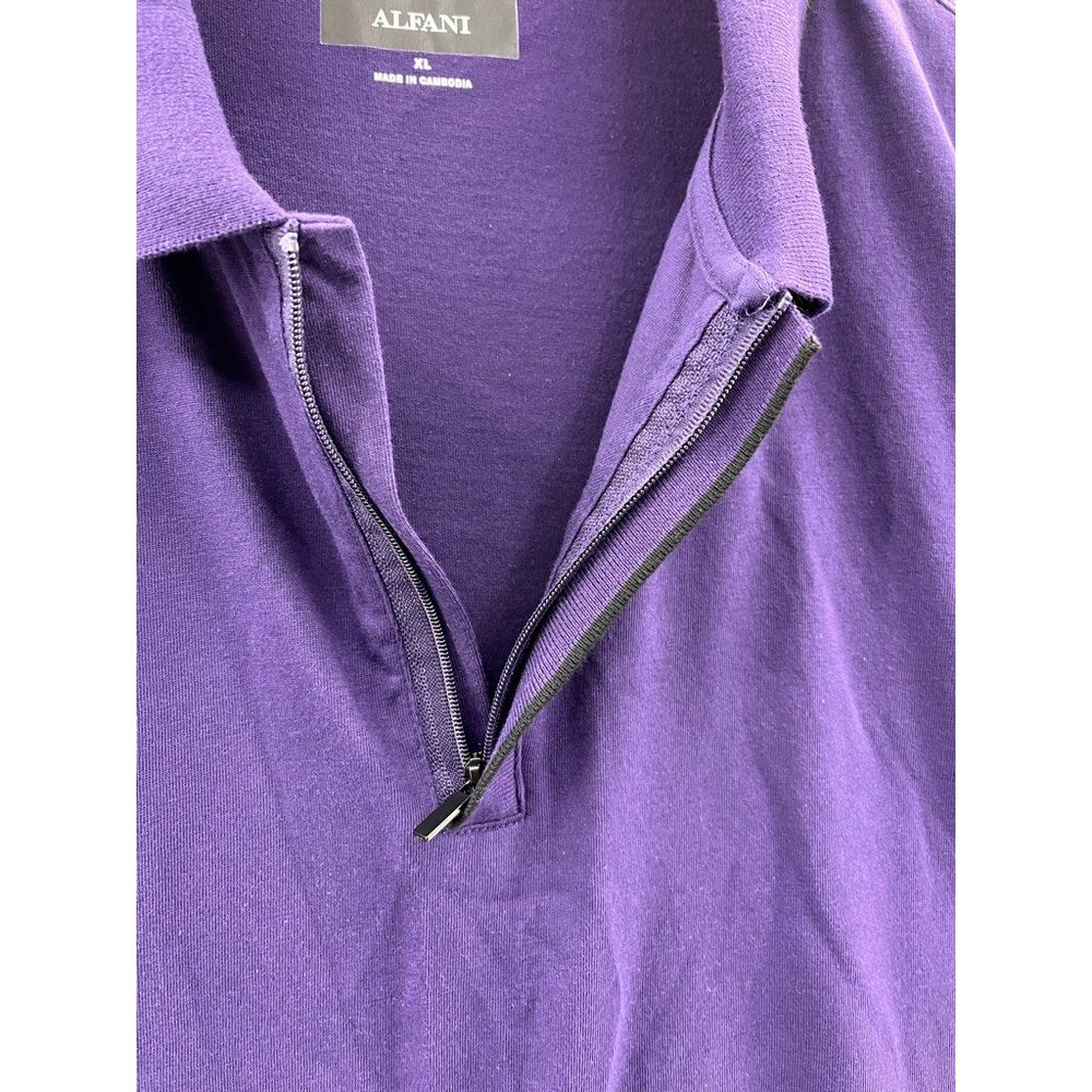 Alfani Mens Casual Polo Shirt Purple Short Sleeve 1/4 Zipper Collar XL - Picture 5 of 6